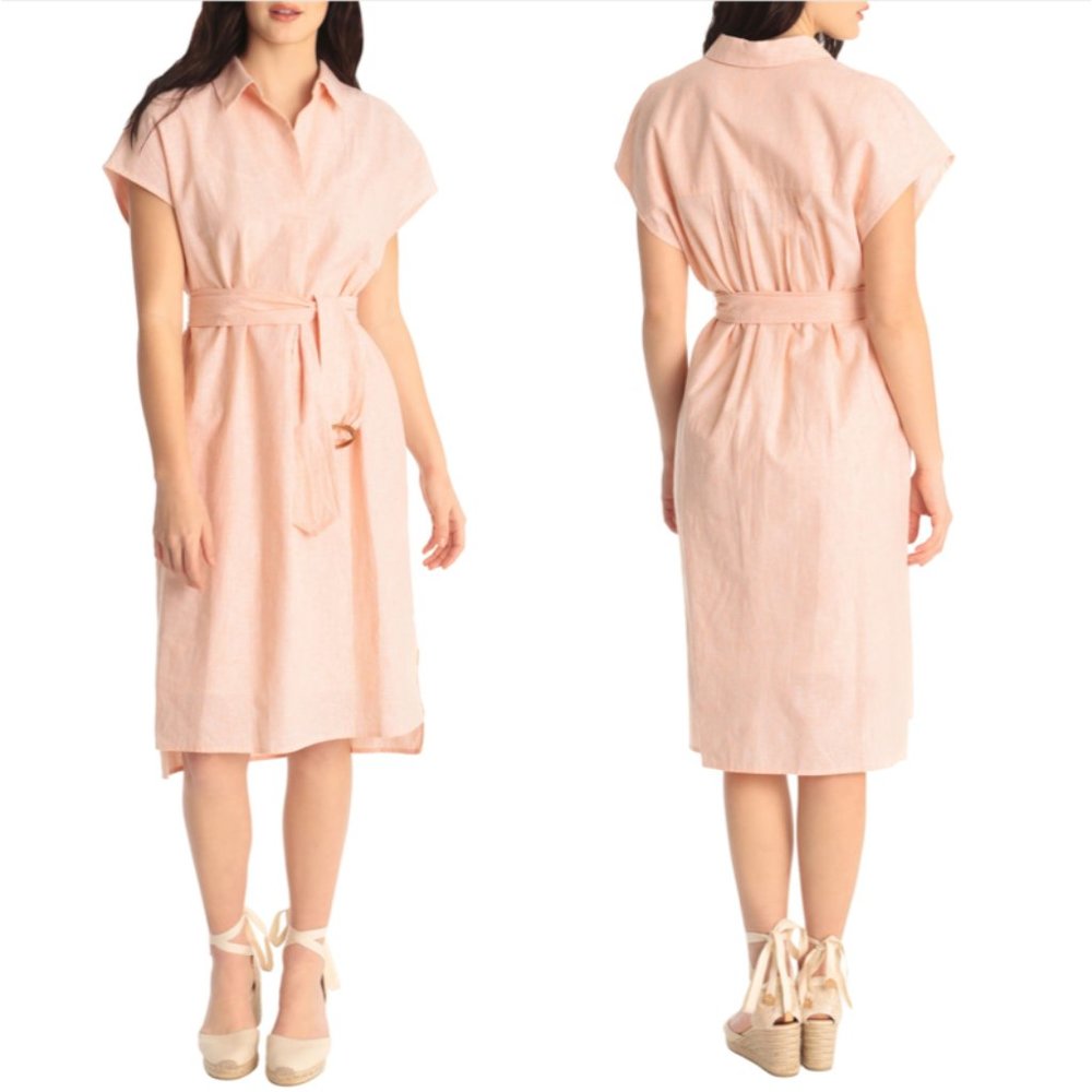 MAGGY LONDON Collared Tie Waist Midi Dress - Picture 1 of 9